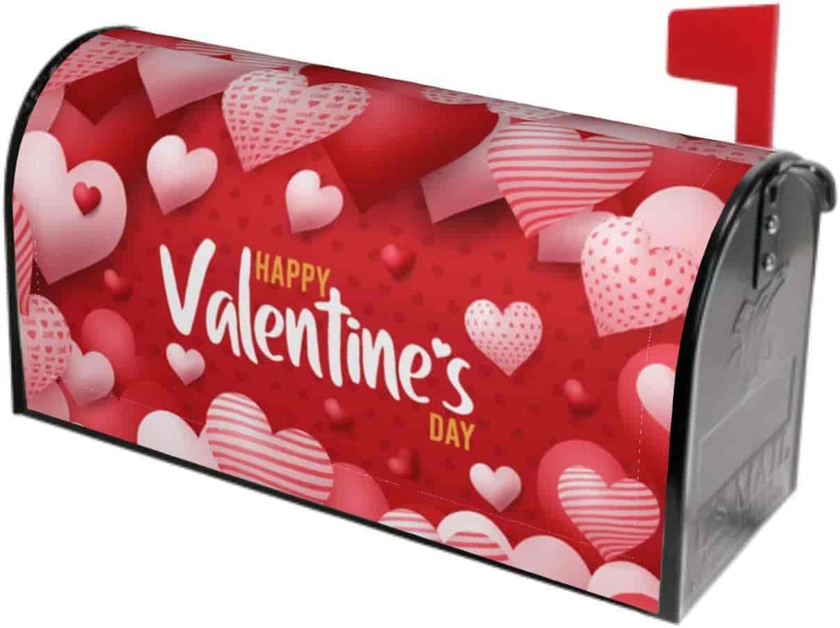 Kawani Hearts Valentine Mailbox Covers Magnetic Red Heart Decorative Valentines Mailboxes Wraps Post Letter Box Cover Standard Size 18x21 in for Outdoor Garden Yard Home Decor Outside