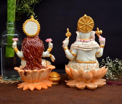 Image of Soni Craft Marble Dust Beautiful Laxmi Ganesh Pair for Home & Office Decorative II Diwali Puja Gift Idols Ganesh Ji Murti Lakshmi Ji Murti (7 X 4)