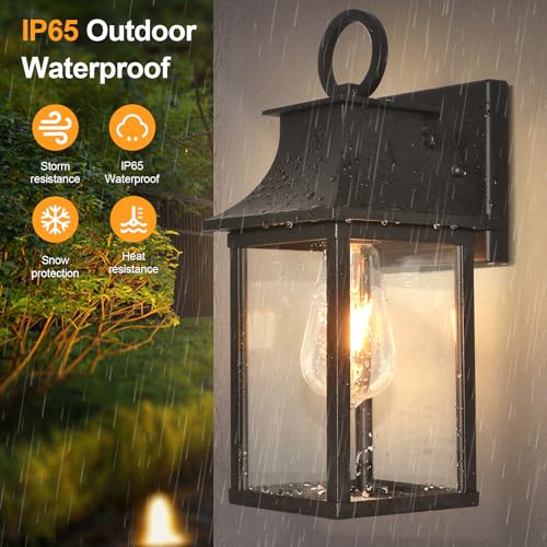 ALVIME-Outdoor-Wall-Lights-Fixture-WaterproofAll-Weather-Wall-Sconce-Exterior-Wall-Lanterns-Porch-Outside-Lights-for-Entryway-House-Front-Door-Patio-Garage-Textured-BlackToughened-Clear-Glass ALVIME Outdoor Wall Lights Fixture WaterproofAll Weather Wall Sconce Exterior Wall Lanterns Porch Outside Lights for Entryway House Front Door Patio Garage Textured BlackToughened Clear Glass