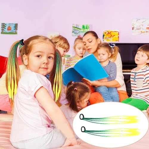 Foto von Bunte Haarsträhnen Kinder, Kinder Haarverlängerungen Geflochtenes Haargummiband, Farbverlauf Mädchen Haarteil Band mit elastischem Seilband für Kinder und Frauen - 8 Stk (A)