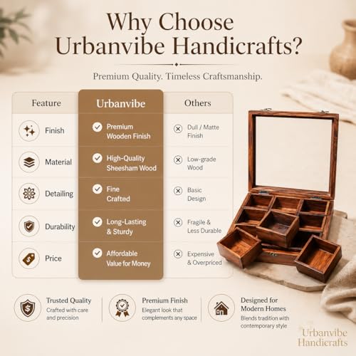 Image of Wooden Masala Box Spice Box with Glass Lid & Spoon, Sheesham Wood Masala Dabba Organizer, 9 Removable Compartments, Indian Spice Container, Kitchen Organizer, 120ml Each, Brown