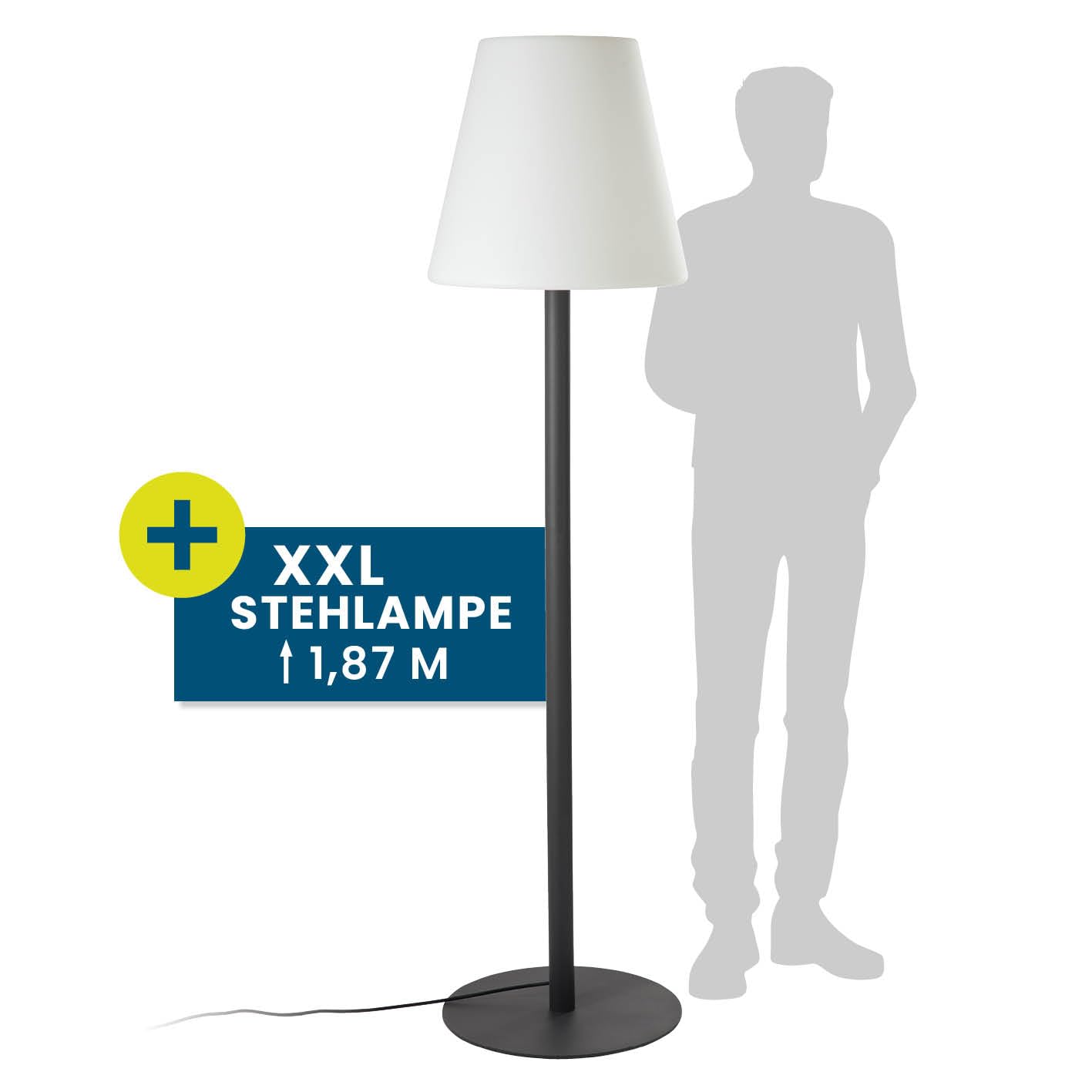 Hoberg XXL-Stehlampe für In- & Outdoor | 1,87 M große Lampe mit 3 einstellbaren Lichtintensitäten | Stimmungsvolle Standleuchte im zeitlos-modernen Design | IP-44 Wasser geschützt [schwarz, weiß]