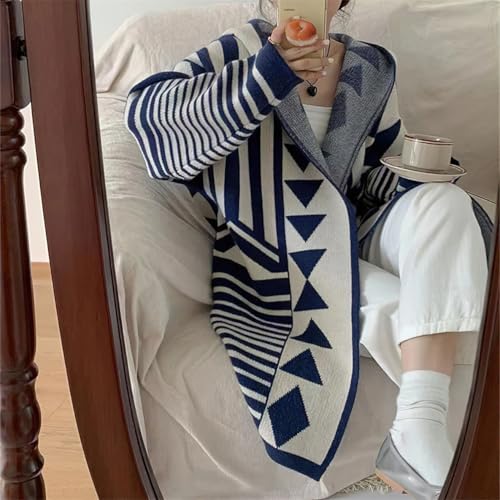 chouyatou Women Trendy Color Block Open Front Knit Oversized Hoodie Cardigan Tribal Aztec Sweater Jacket3