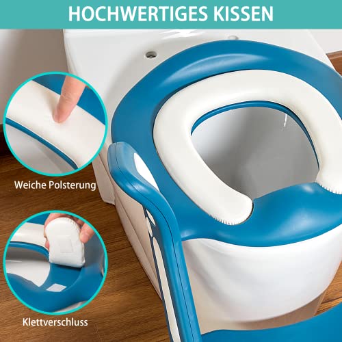 Toilettentrainer mit Treppe Extra 2x kostenlose Baumwollaufsätze | WC-Aufsatz für Kleinkinder Töpfchentrainer | Rutschfest Stabil Klappbar & Höhenverstellbar | Für 2-7-Jährige (Türkis) - Image 4