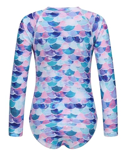Image of Moon Tree Girls One Piece Swimsuits Long Sleeve Rash Guard Zipper Front Bathing Suit UPF 50+