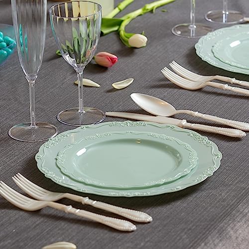 Posh Setting Disposable Plastic Plates Set, Vintage Party Plates, Light Green/Sage 60 Pack (30 Guest) 30 X 10.25 Dinner & 30 X 7.25 Salad/Dessert Plate #TOP1
