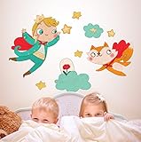  kina R00427 Pegatina Pared Suave Efecto Tejido Reposicionable El Principito Decoración Pared Niño Bebé Habitación Infantil Papel Pintado Adhesivo