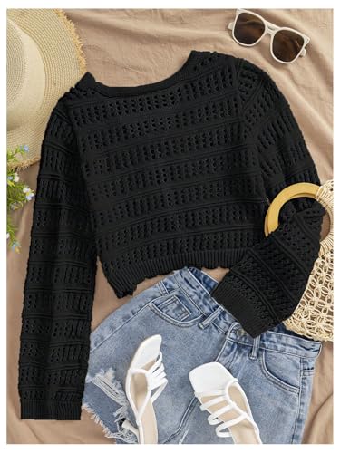 GORGLITTER Women's Bow Tie Front Floral Cropped Cardigan Crochet Knit Lightweight Boho Cute Sweaters Top2