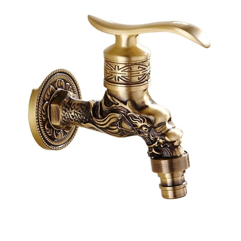 Grifo de Pared Interface, Grifo de Pared, Grifo pequeño Retro de latón con dragón Tallado, Decorativo para Exterior, jardín, Lavadora, fregona, Inodoro (Bt001) (Bx001)