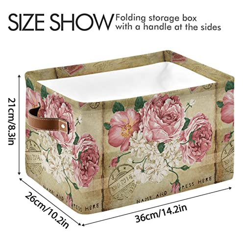 Alaza Vintage Shabby Chic Pink Rose Floral Foldable Storage Box Storage Basket Organizer Bins With Handles For Shelf Closet Living Room Bedroom Home Office 1 Pack #TOP3