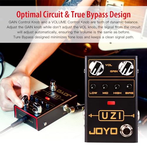Image of JOYO High-Gain Distortion Guitar Pedal, American & British Voicing via Bias Knob with 3-Band EQ & Dynamic Balance, True Bypass (UZI R-03)