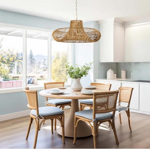 Image of 20 inch Handwoven Bamboo Pendant Light - Boho Natural Rattan Chandelier for Living Room /Dining Room /Bedroom (2 Light)