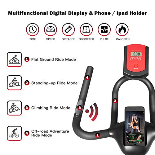 Goplus Indoor Cycling Bike, Silent Belt Drive Exercise Bike with Phone Holder, Adjustable Seat, LCD Monitor, Stationary Bicycle for Home Gym Workout