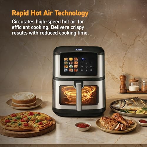 Image of KENT Digital Air Fryer 9L| 2200W |Bake,Grill&Roast|Up to 80% Less Oil Usage| 12 Preset Menu |Digital Display & Touch Control Panel |Glass Window with in built Light|Dual Heating Element at Top &Bottom