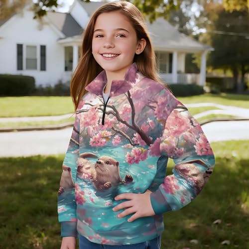 Image of AmzPrint Girls Graphic Quarter Zip Coat Long Sleeve Lightweight Oversized Athletic Running Hoodies For Kids Teen Girls