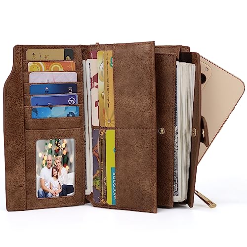 Image of UTO Wallet Women Vegan Leather Wristlet Snap Long Purse Credit Card Holder Elegant Clutch