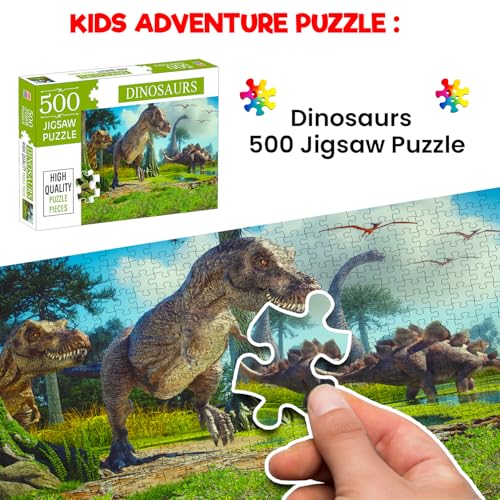Image of Generic Dinosaur Jigsaw Puzzles 500-Piece for Kids and Children - Wild Animal, Gifts, Fun and Creative Game - Ages 6+