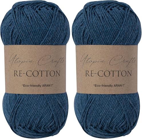 Utopia Crafts Re-Cotton Knitting Yarn, 100g (Blue Whale) (Paquete de 2)