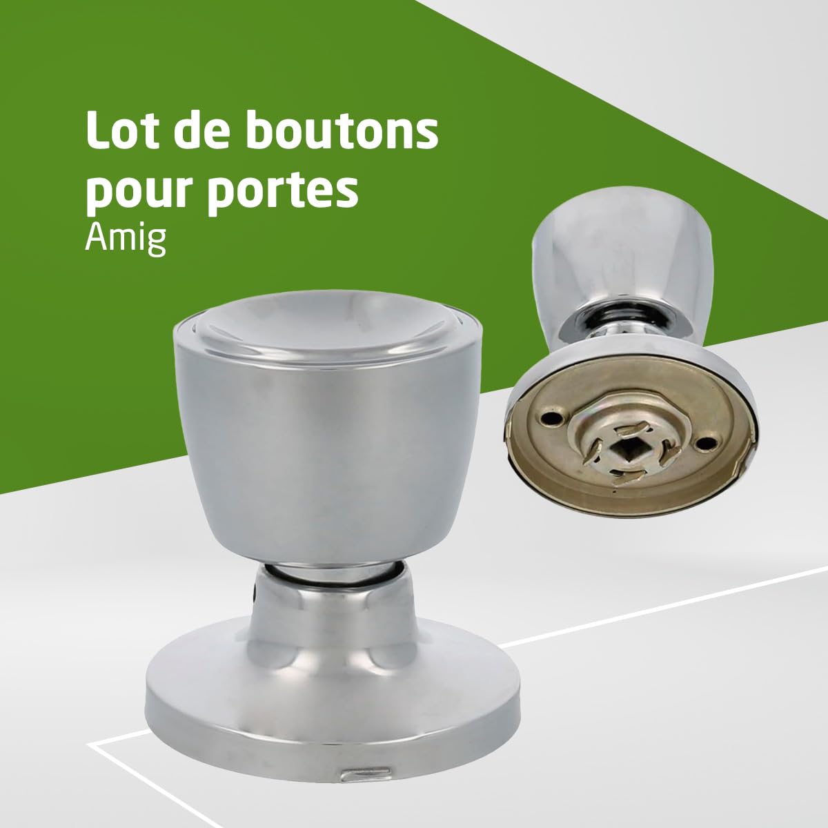 Amig - Jeu de boutons de passage avec poignée de chaque côté - idéal pour portes de passe intérieures - laiton - argent - type coupé - serrure d'entrée 60/70 mm