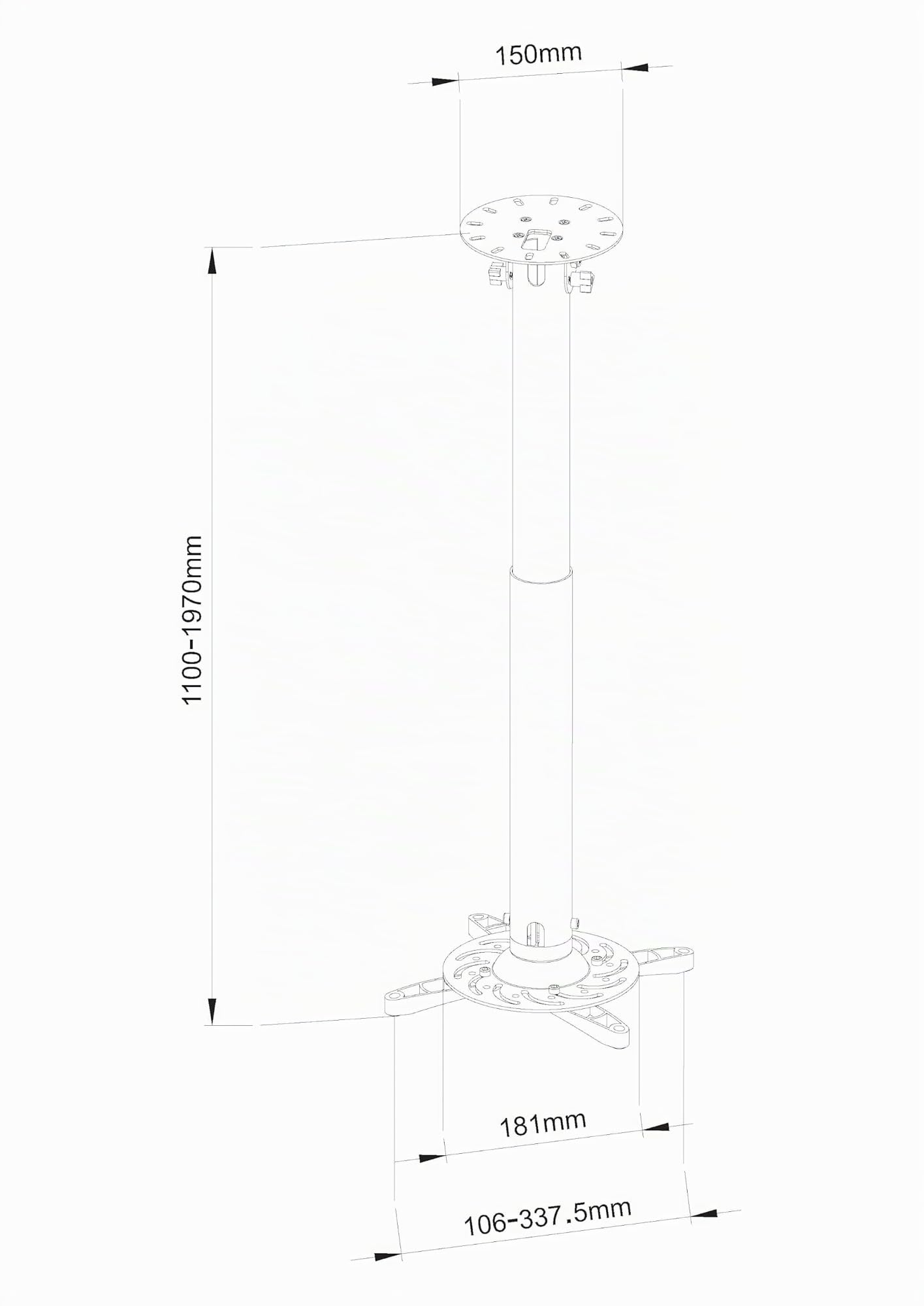 Techly 301597 Supporto a soffitto profess. per proiettori Estensione 110-197 cm Silver