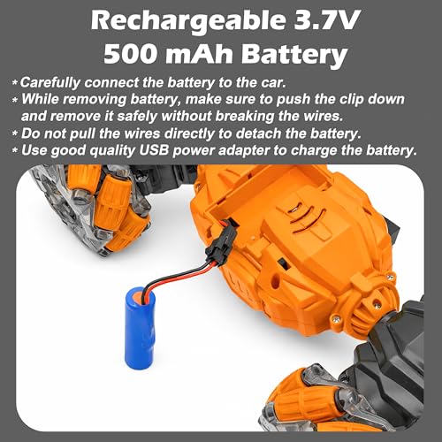 Image of VGRASSP Dual Control Twisting Drift Stunt Car Toy for Kids with Remote Control and Gesture Wrist Controller - Rechargeable 360 Rotating RC Car Toy with LED Lights, Sound Effects - Orange