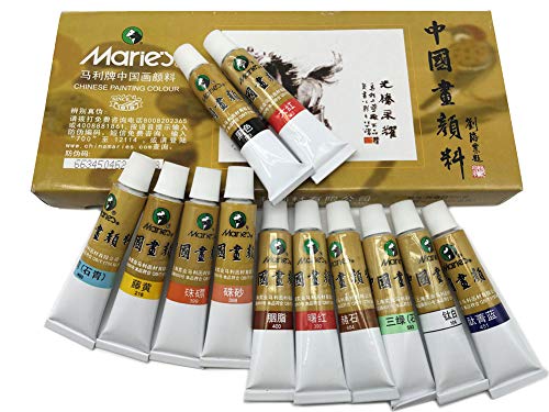 Marie's - Juego de tubos de acuarela de pintura china, 5 ml, 12 colores
