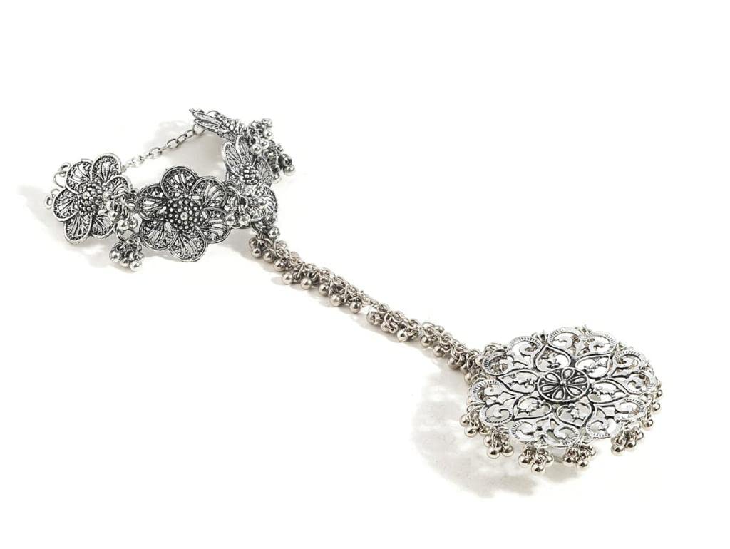 TVESA Hath Phool Bracelet Oxidised Silver Chain Antique Texture Casing|Vintage Body Jewellery for Girls/women (B0B6JLC911) Amazon Price History, Amazon Price Tracker