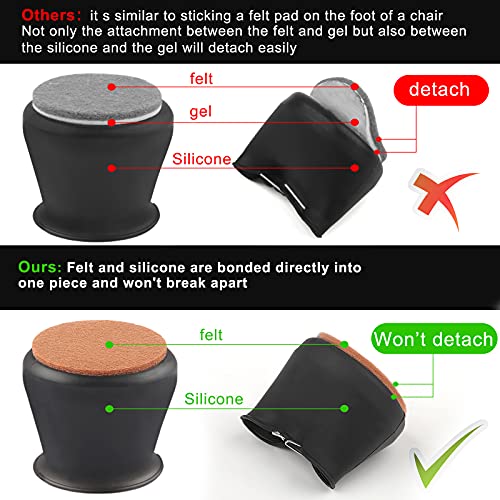 Image of Chair Leg Protectors for Hardwood Floors, 16 Pcs Chair Leg Floor Protectors with Silicone Felt Furniture Pads Non-Slip, Free Moving Table Leg Covers, Stool Leg Protectors Caps, Fit:1.18-1.65 Inch