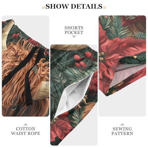 Men's Short Pajama Bottoms Yak Highland Cattle Flower Home Casual Sleep Pants3