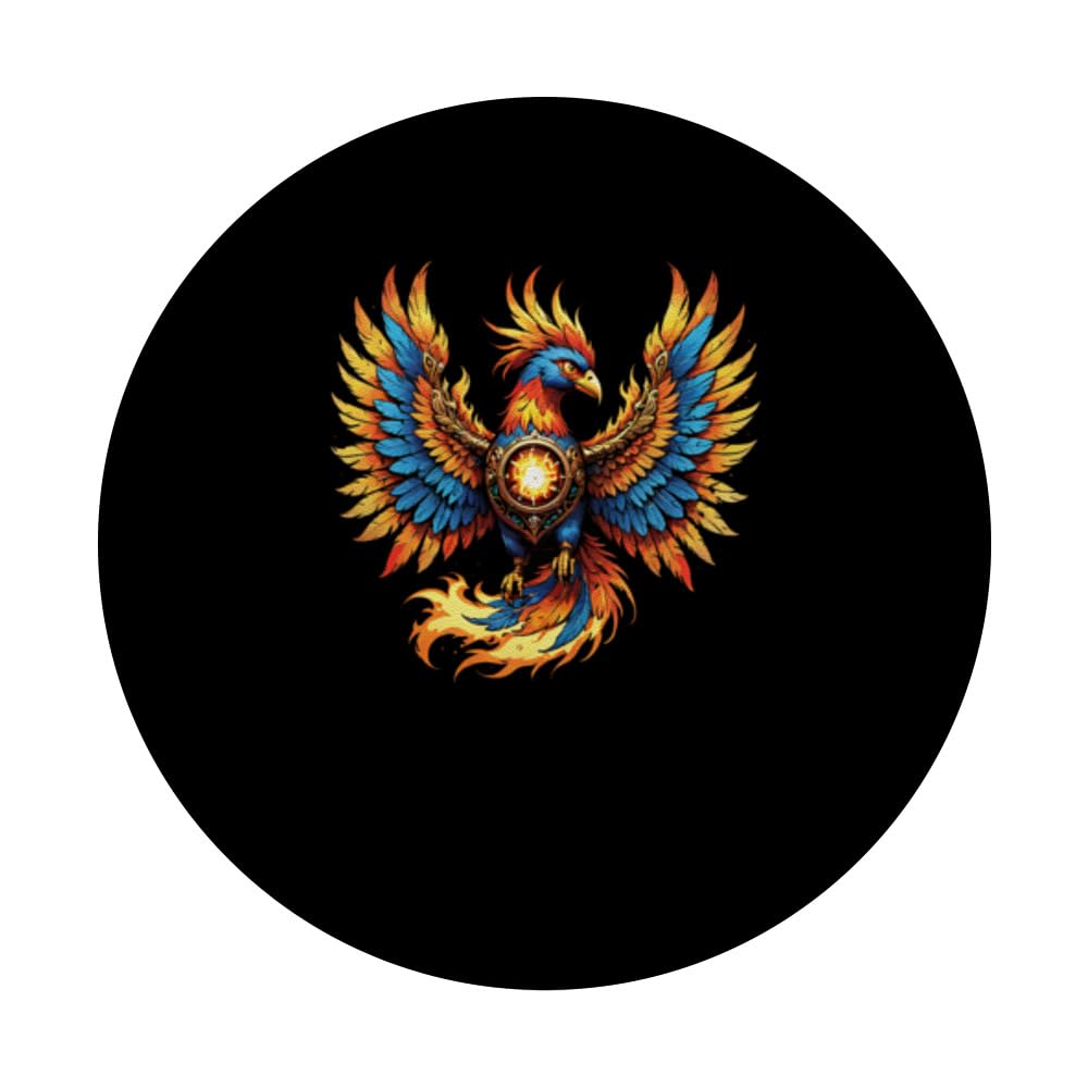 Illustrated Vintage Steampunk Flaming Phoenix Rising PopSockets Swappable PopGrip, Black - Image 3