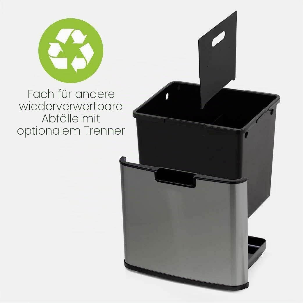 NARVIK Automatic Kitchen Bin Double Compartment 75l Edelstahl Recycling große Kapazität und 3l Tabelle bin