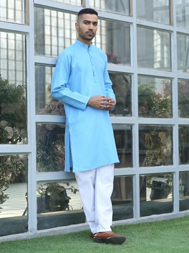 Image of KRAFT INDIA Men's Cotton Kurta Pyjama Set | Woven Design Traditional Ethnic Wear | Festive, Wedding & Casual Outfit | Comfortable & Breathable Fabric