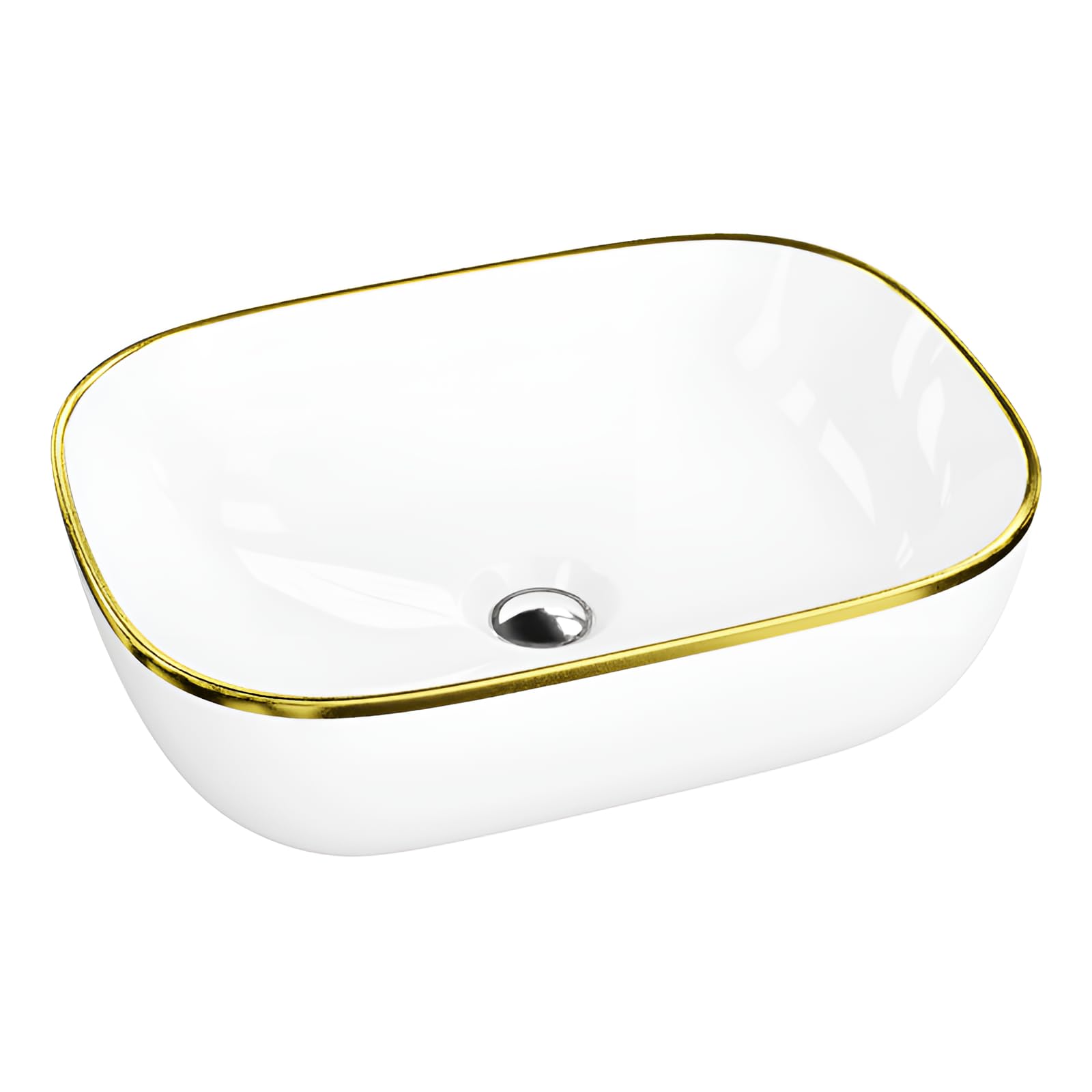 Lavita White Costa Gold Line Countertop Washbasin Rectangular Sink Without Overflow And Tap Hole Ceramic Countertop Basin Modern Bathroom Sink 46 X 32.5 X 13.5 Cm,