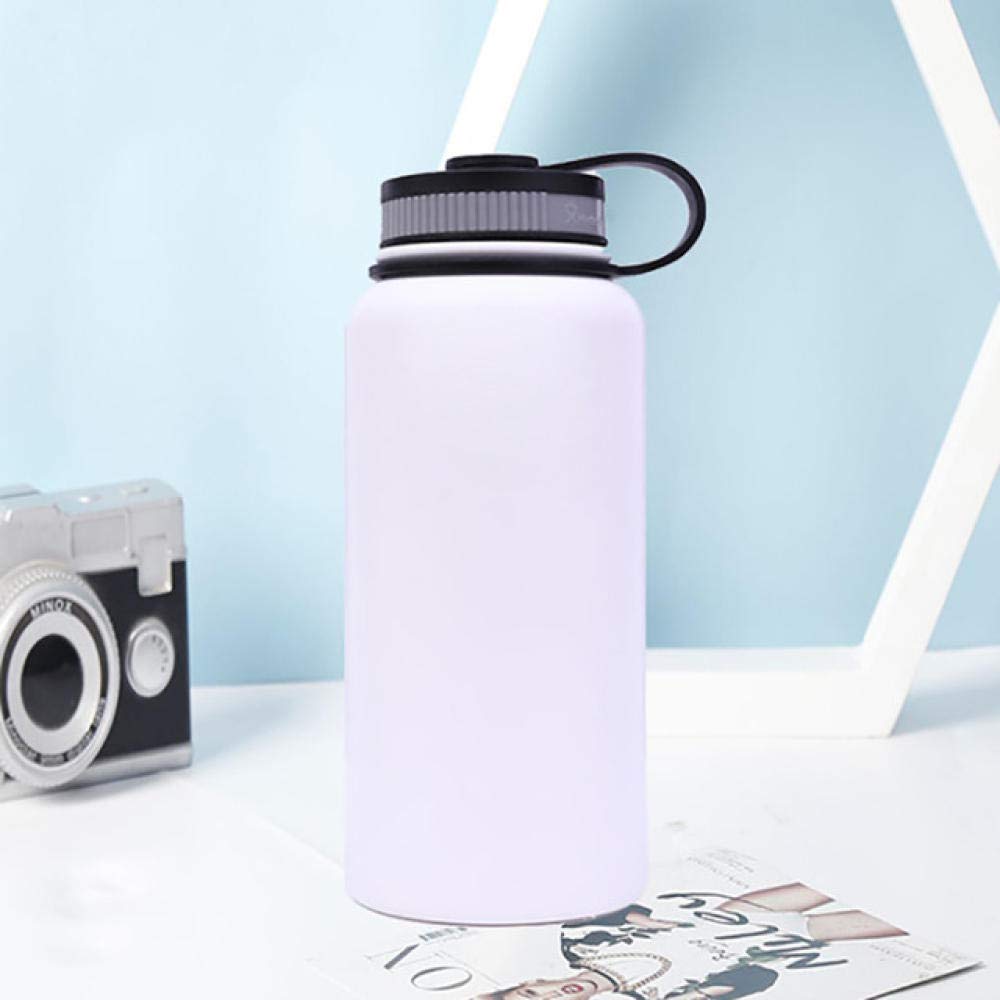 Botella de agua deportiva de acero inoxidable con aislamiento de doble pared de boca ancha de 530 ml, termo con pajita, azul cielo, blanco, naranja, color: azul cielo (color: blanco)