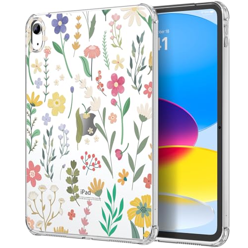 Image of MoKo Clear iPad 10th Generation Case, iPad 10 Case, Slim & Lightweight Soft TPU Anti-Scratch Back with Shockproof Impact Resistant Raised Edge for 10th Gen iPad Case 2022, Clear & Flower