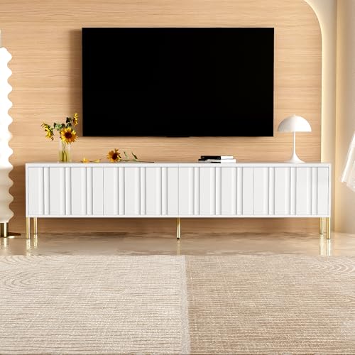 BNUZ Mueble para TV negro, 190 x 38 x 48 cm, patas doradas (blanco)