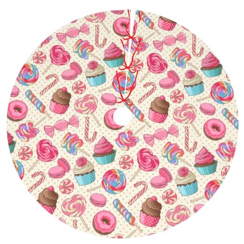 MOLIAN 48" Traditional Christmas Tree Skirt with Colorful Sweet Lollipop Candy Macaroon Cupcake Donut Design Holiday Party Decoration
