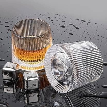 Image of 360 Rotating Whiskey Glass - Set of 2, 170ml, Spinning Crystal Tumbler for Whiskey, Bourbon, Scotch & Cocktails - Elegant Barware Gift (2, Rotating Line)