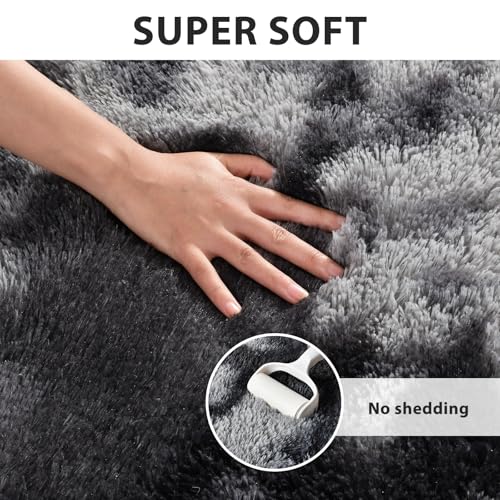 Black Grey Rugs for Bedroom Fluffy 3x5 Area Rug,Super Fuzzy Fur Living Room Carpet for Boys Dorm Office Nursery Modern Home Decor