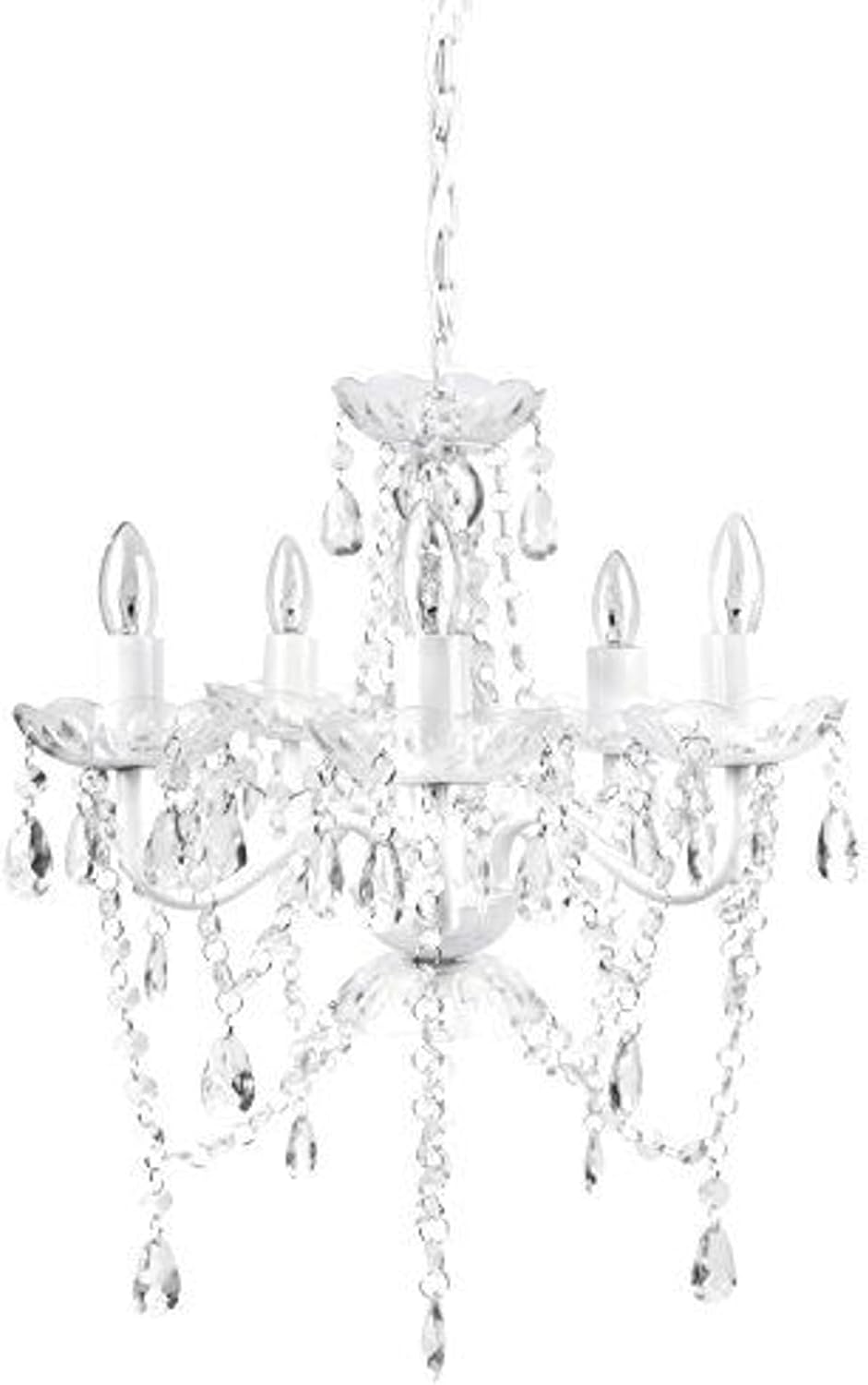 Tadpoles 5-Bulb Vintage Chandelier - White Diamond | 20" x 18" x 17" | Hardwired Installation | Uses Five 25-Watt E12 Candelabra Bulbs | Faux Crystal Chandelier with Acrylic & Glass Beads