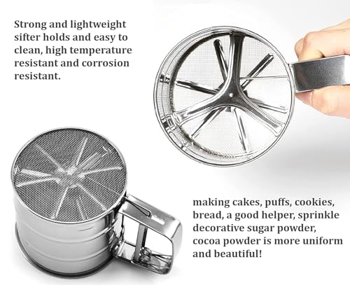 Image of Combo of Flour Sifter Hand Press Stainless Steel and (Aluminium Dishwashing Hand Glove), Atta Chalni for Kitchen, Fine Mesh Flour Sieve Sifter, Easy Press Flour Strainer, Steel Sieve for Maida Atta