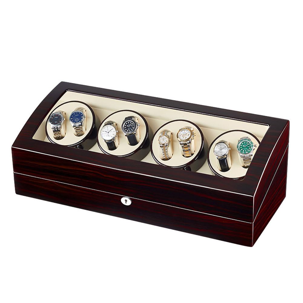 Hgtrh Ebony Lacquer Offwhite Pu Watch Winder, Automatic Watch Winder Rotating Watch Box Watch Shaker Watch Spinner