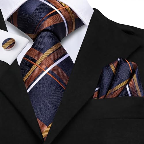 Image of Dubulle Mens Tie and Lapel Pin Paisley Striped Floral Necktie for Men Pocket Square Cufflinks 4PCS Set Wedding Party
