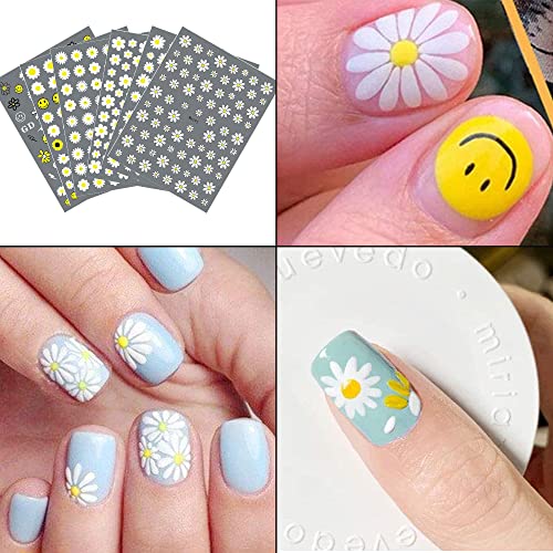 12 Sheets Spring Daisy Sunflower Nail Art Stickers Decals Self Adhesive Cute Smile Face Summer White Yellow Flowers Floral Design Manicure Tips Nail Decoration For Women Girls Kids #TOP7