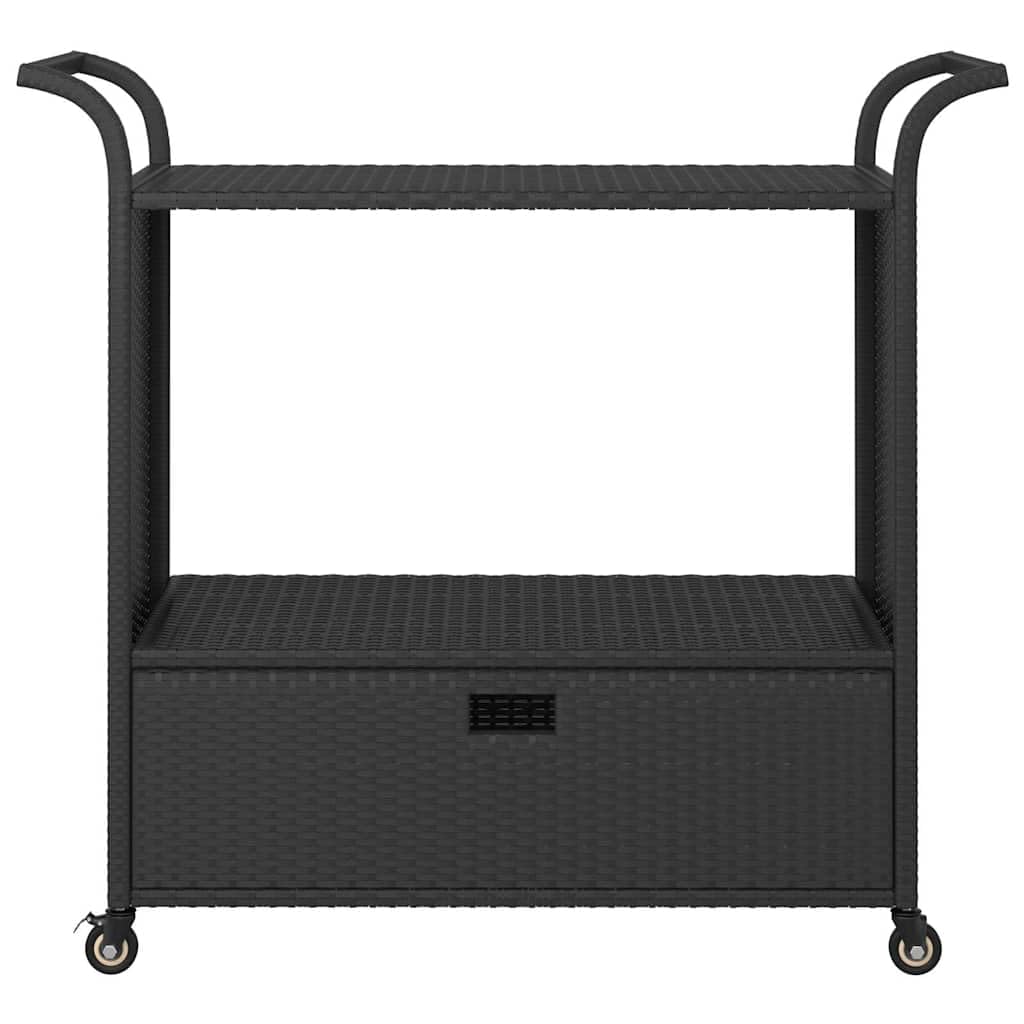 vidaXL Carrito de Bar con Cajón Carro Servicio Cocina Jardín Patio Terraza Balcón Rodante Almacenaje Comida Bebida Ratán Sintético Negro 100x45x97 cm