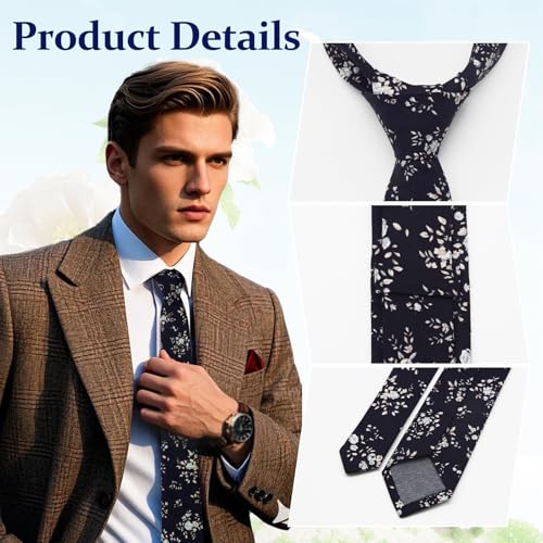 Image of Floral Ties Skinny Tie for Men, Cotton Mens Neckties for Weddings | 2.56'', floral, slim, soft and comfortable, men's neckties for casual, business, party, daily, dating