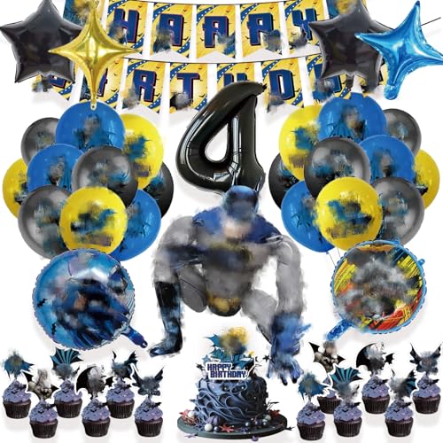 40 Stück Geburtstagsdeko kingder 4 jahre, Bat Luftballon Kindergeburtstag Deko Geburtstag Happy Birthday Banner Kuchendekoration Bat Latexballons Junge Mädchen für 4 5 6 Themen Party Geburtstags Deko
