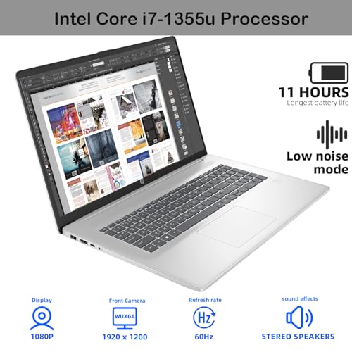 Image of HP 17.3 inch FHD+ Touchscreen Business Laptop - Intel Core i7-1355U Processor, Intel Iris Xe, WiFi 6, HD Webcam, BrightView, 250 nits, Win 11 Pro, w /Hoouwrd Accessories (16GB RAM | 1TB SSD)