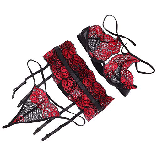 ARTIBETTER 3 Peças Femininas de Lingerie Halter Sutiã Sexy Calcinha G String Cinta-Liga de Renda Bod