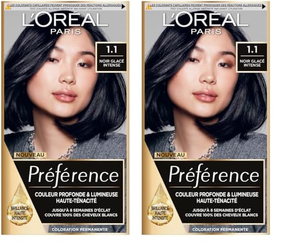 L’ORÉAL PARIS - Coloration Cheveux Permanente - Longue Durée & Lumineuse - Couvre 100% des Cheveux Blancs - Préférence - Nuance : Manhattan (1.1), Noir...